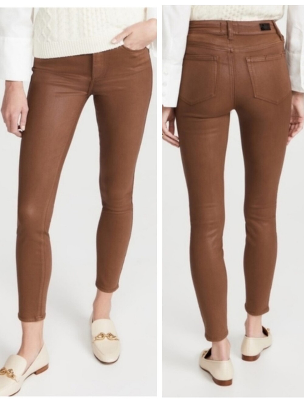 NWT PAIGE Hoxton Ankle Cognac Luxe Coating Skinny Jeans Women's 26 NEW WITH TAGS